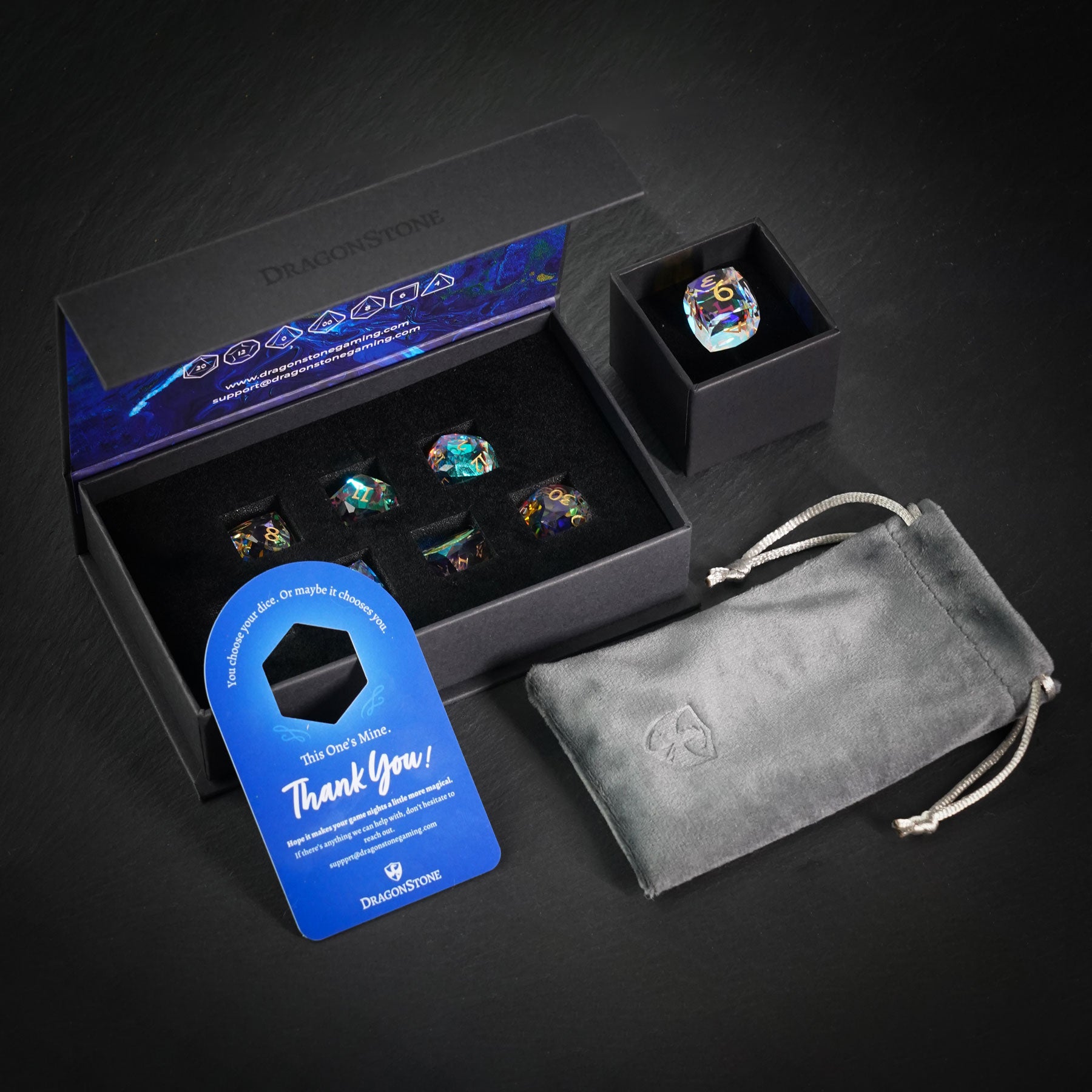 Iridescent Engraved Dichroic Prism Glass Dice Set