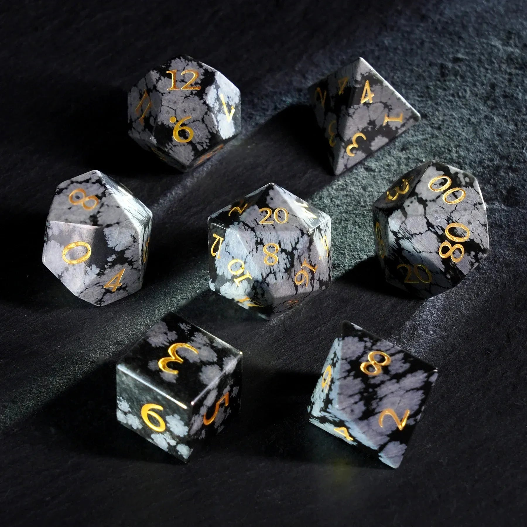 Snowfall Obsidian Gemstone Dice Set