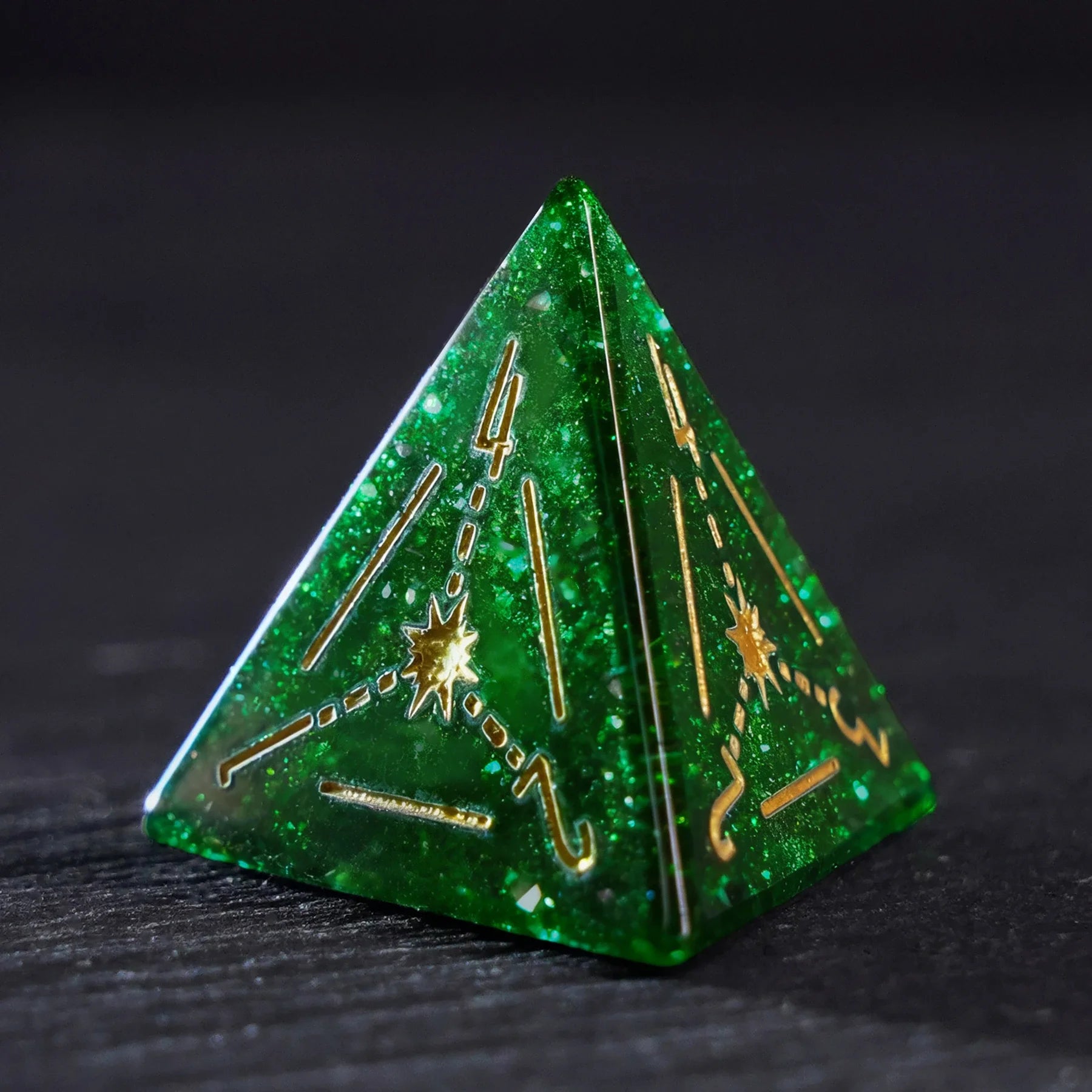 Celestial Palace · Emerald Dominion Green Goldstone Engraved Gemstone Dice Set