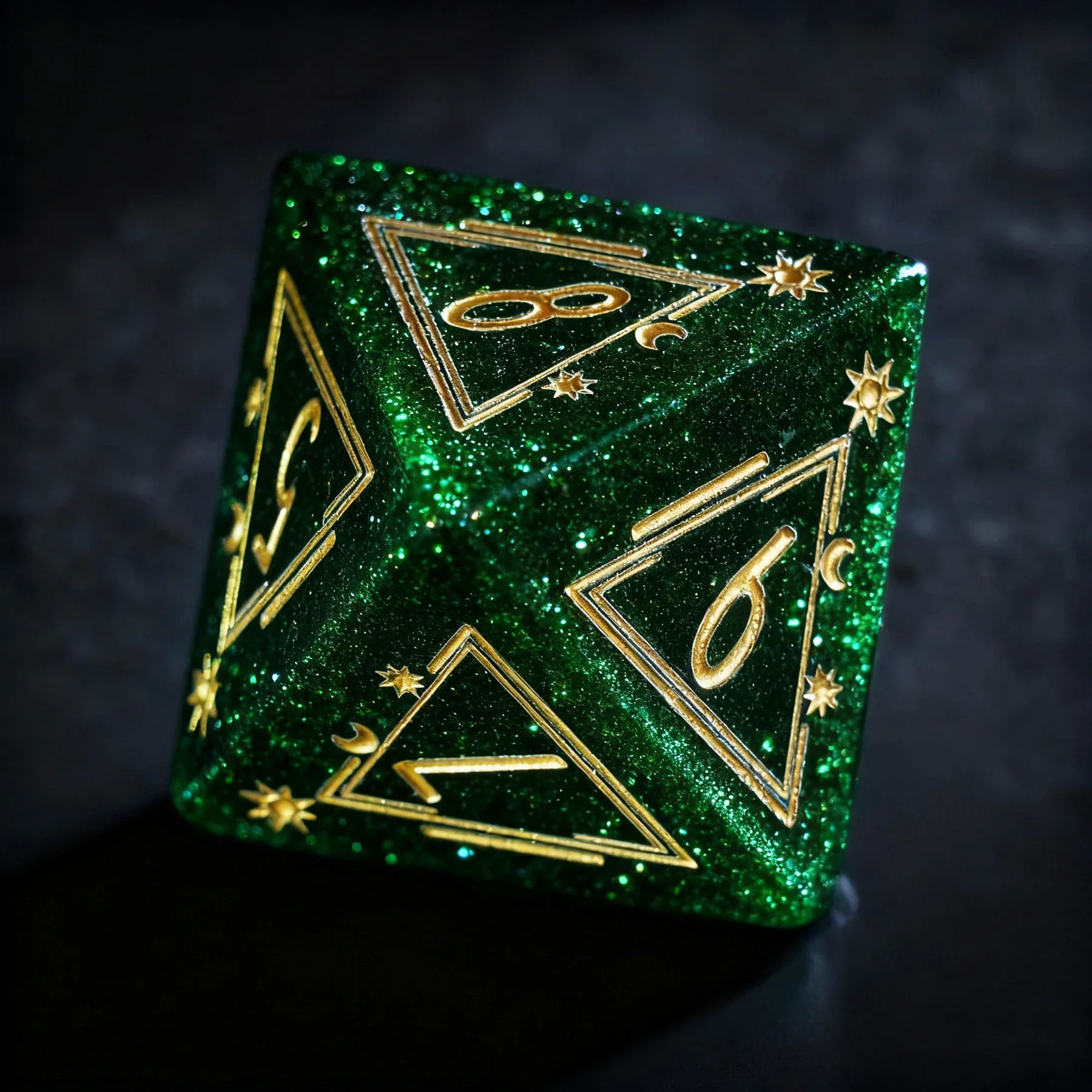 Celestial Palace · Emerald Dominion Green Goldstone Engraved Gemstone Dice Set