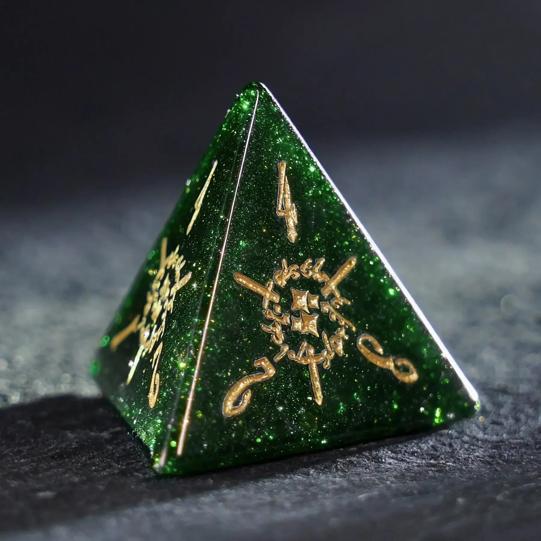 Scarlet Witch · Emerald Hex Green Goldstone Engraved Gemstone Dice Set