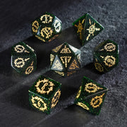 Scarlet Witch · Emerald Hex Green Goldstone Engraved Gemstone Dice Set