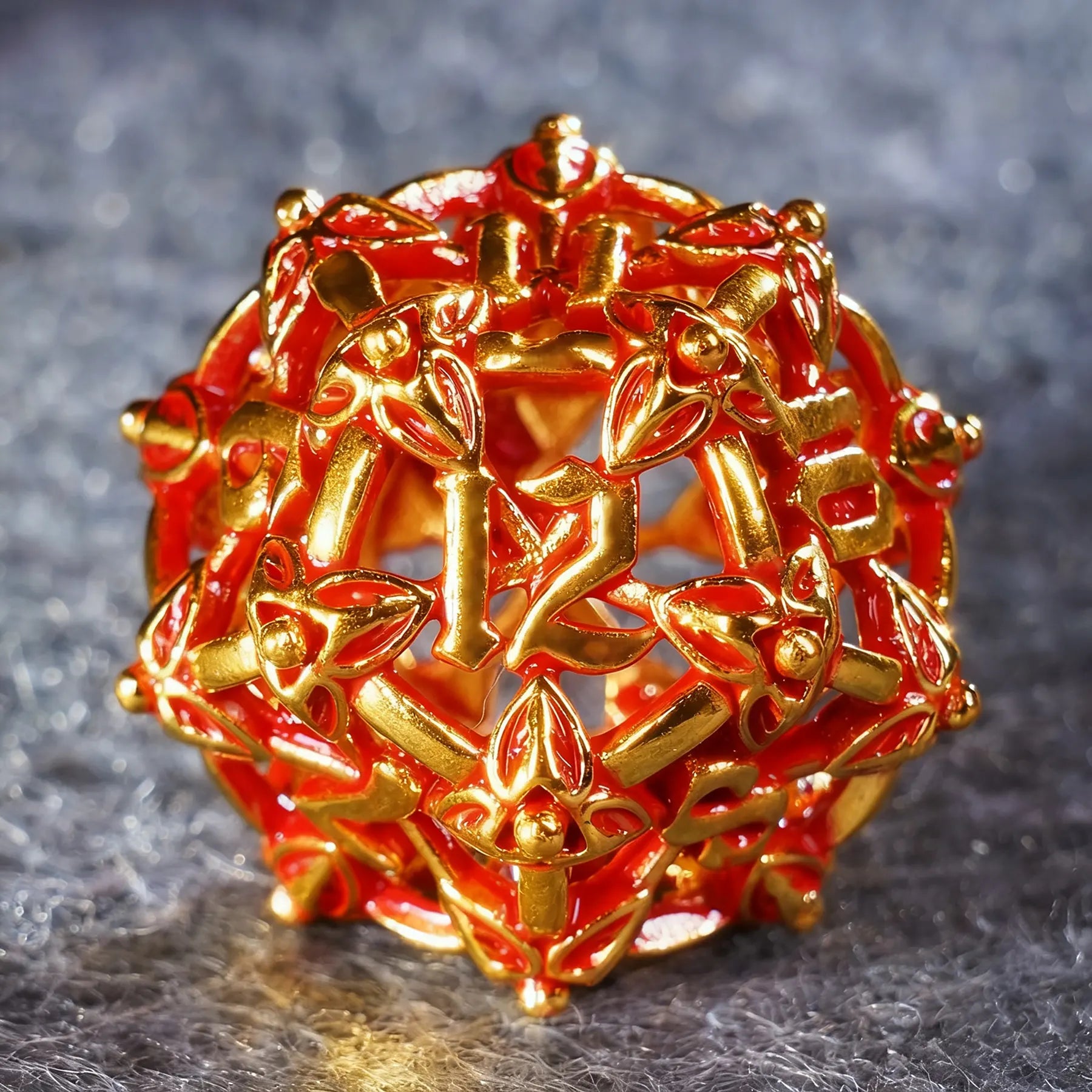 Crimson Bloom · Blood Blossom Hollow Metal Dice Set