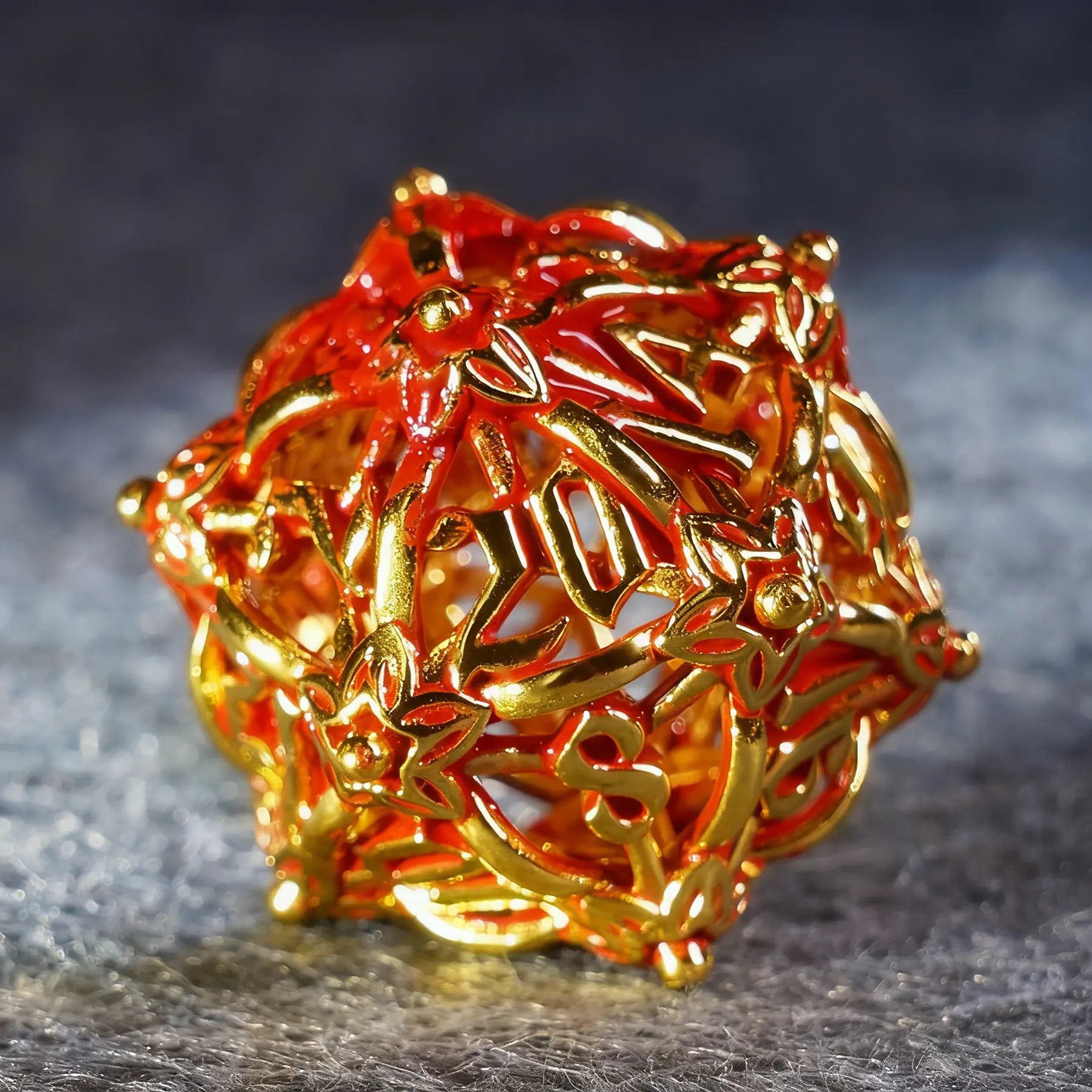Crimson Bloom · Blood Blossom Hollow Metal Dice Set