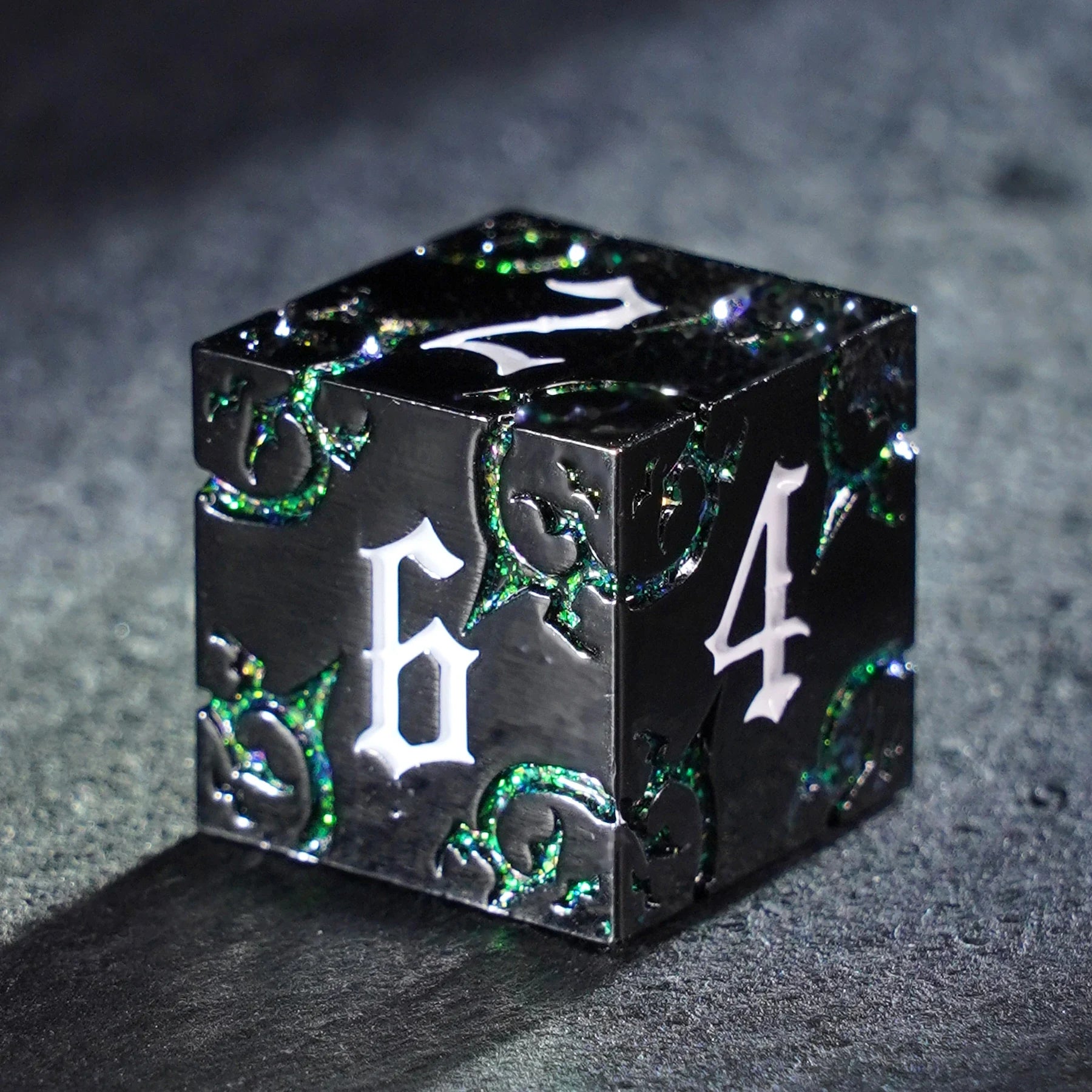 Thornbound Grove · Emerald Briar Solid Metal Dice Set