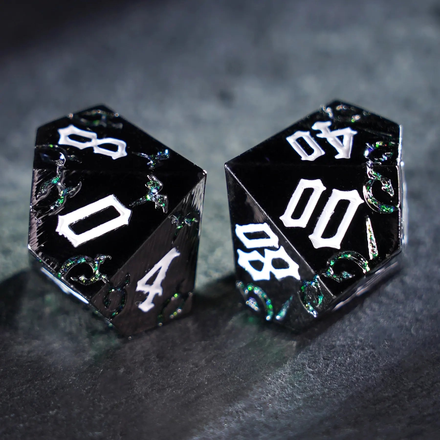 Thornbound Grove · Emerald Briar Solid Metal Dice Set