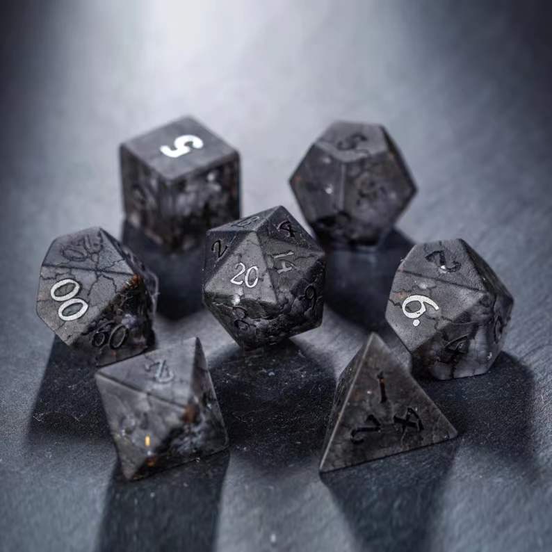 DragonStone D&D Black Lightning Zircon Dice Set