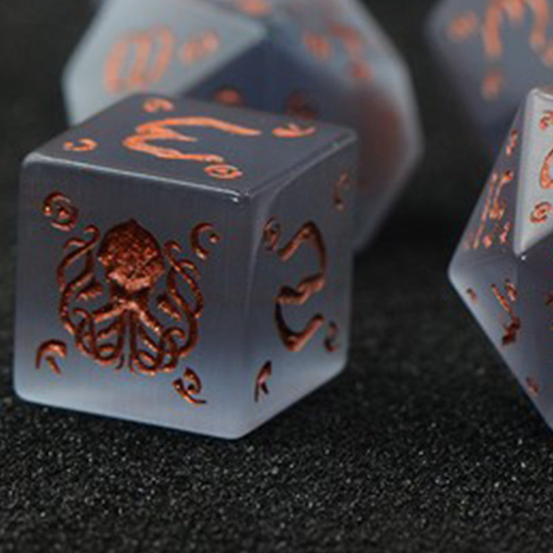 DragonStone D&D Cthulhu Gray Cat's Eye Dice Set