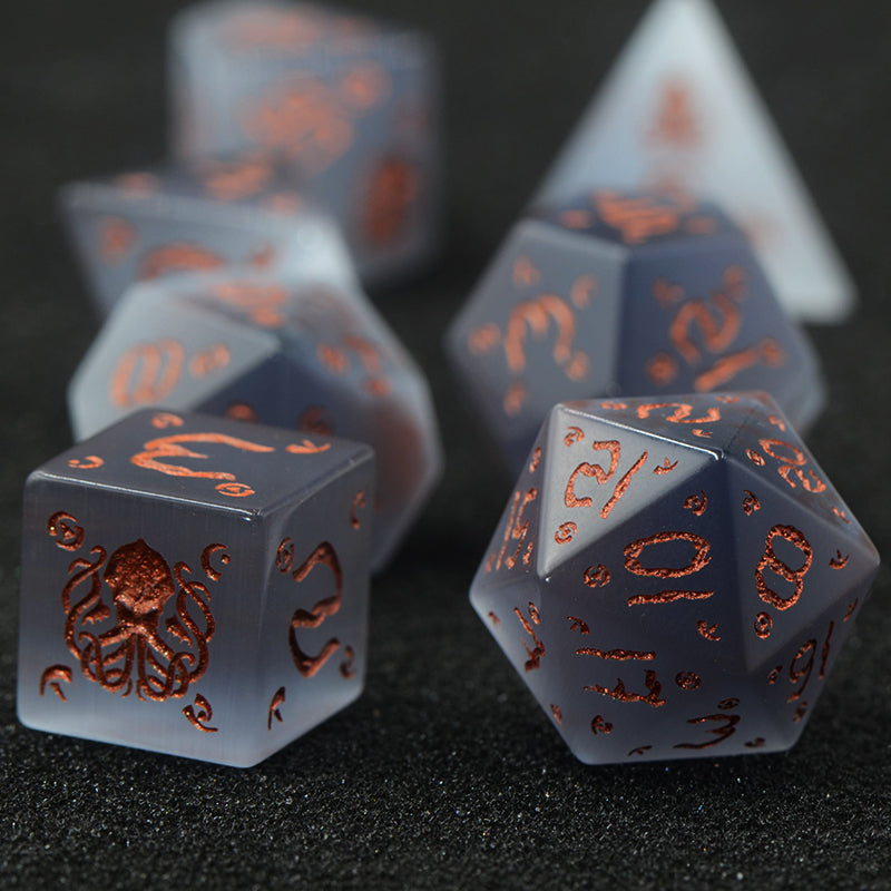 DragonStone D&D Cthulhu Gray Cat's Eye Dice Set