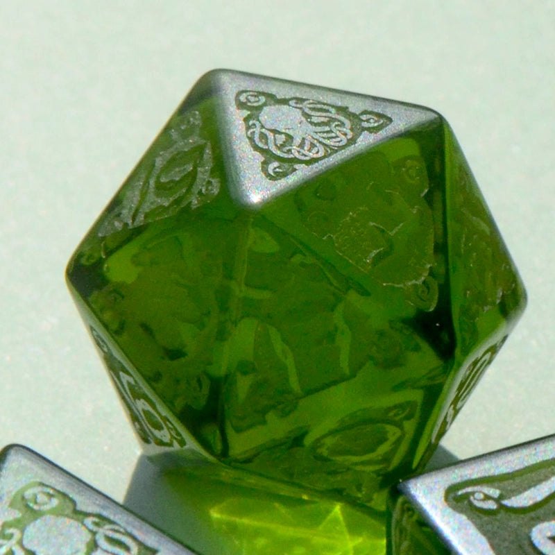 DragonStone D&D Cthulhu Peridot Deep Carved Dice Set