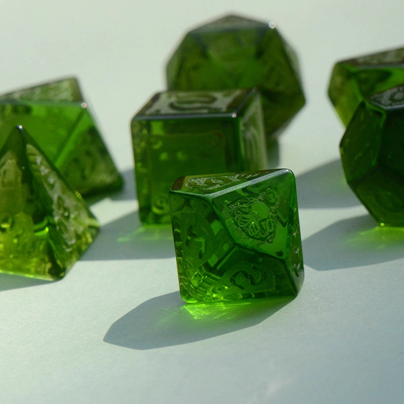 DragonStone D&D Cthulhu Peridot Deep Carved Dice Set