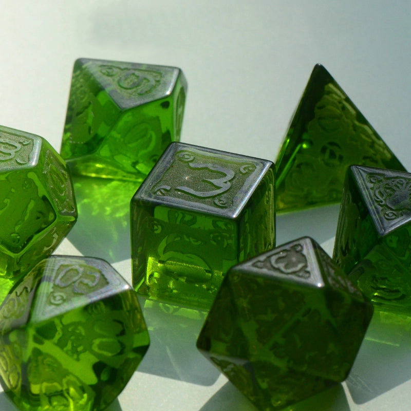 DragonStone D&D Cthulhu Peridot Deep Carved Dice Set