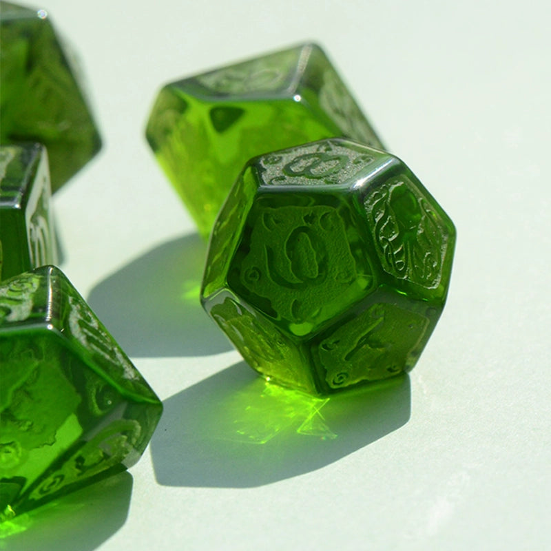 DragonStone D&D Cthulhu Peridot Deep Carved Dice Set