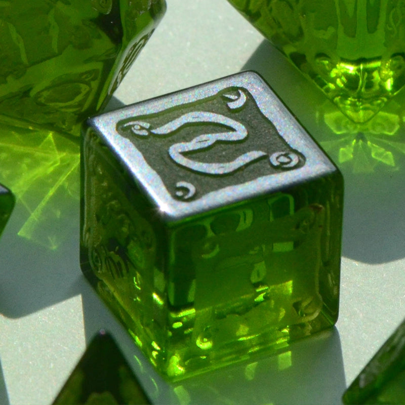 DragonStone D&D Cthulhu Peridot Deep Carved Dice Set