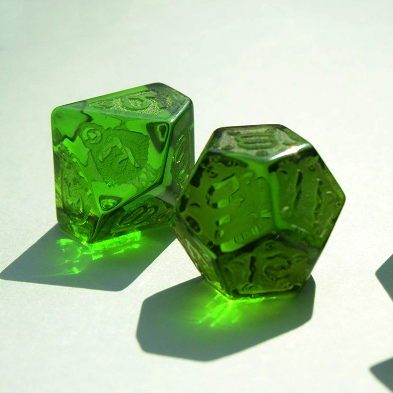 DragonStone D&D Cthulhu Peridot Deep Carved Dice Set