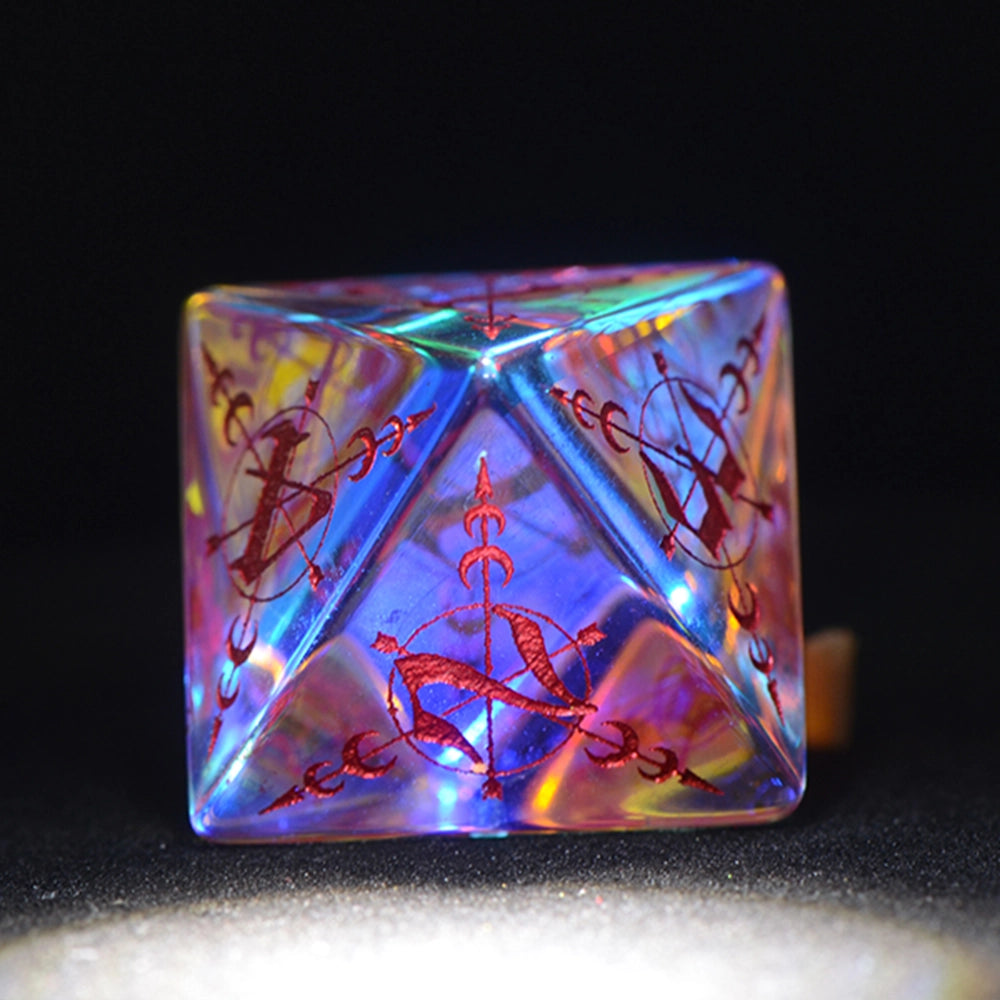 Moon Magic Sigil K9 Engraved Dichroic Prism Glass Dice Set