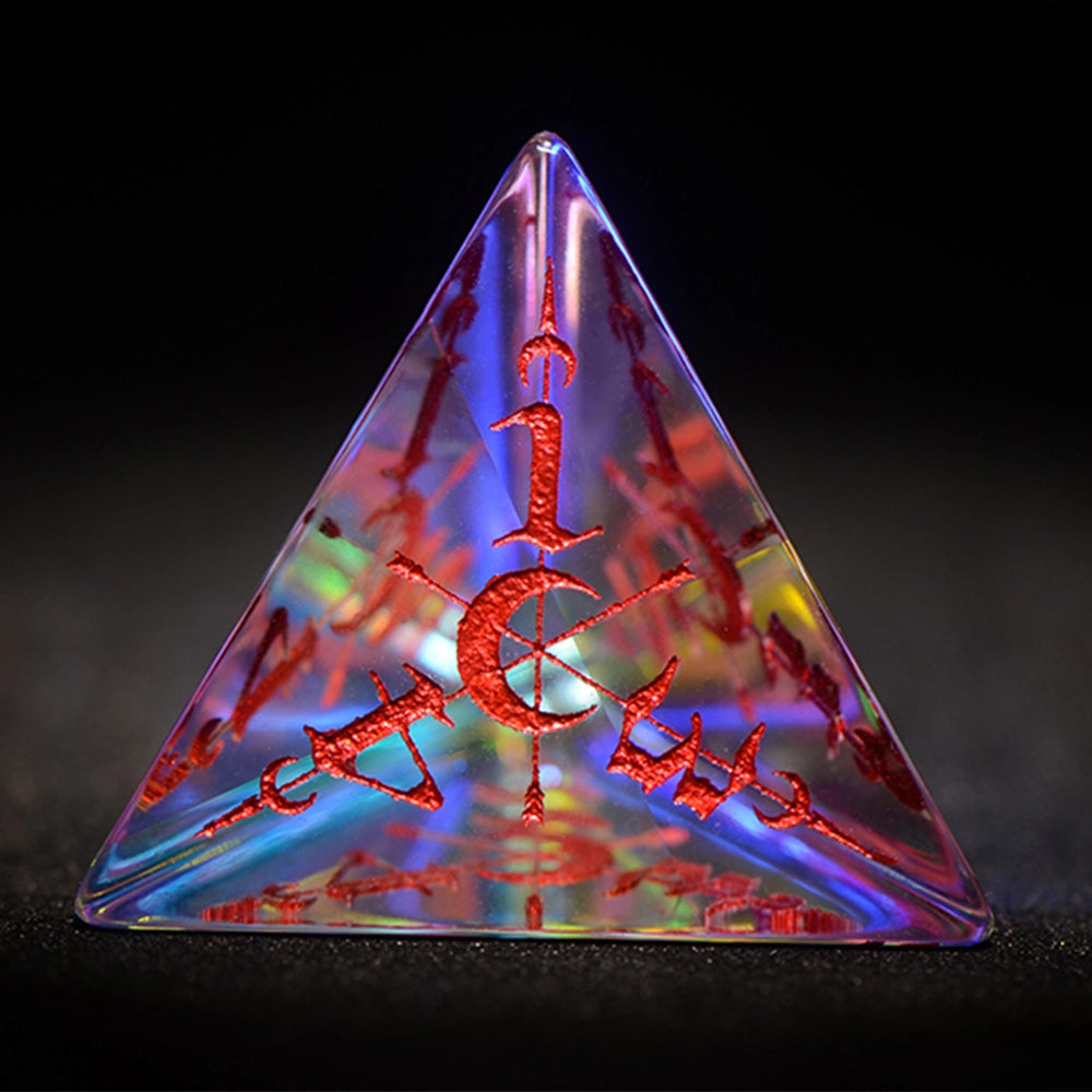 Moon Magic Sigil K9 Engraved Dichroic Prism Glass Dice Set