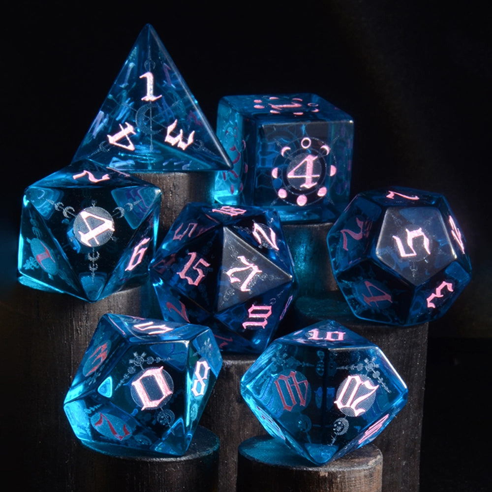 DragonStone D&D Moon Magic Sigil Blue Zircon Dice Set