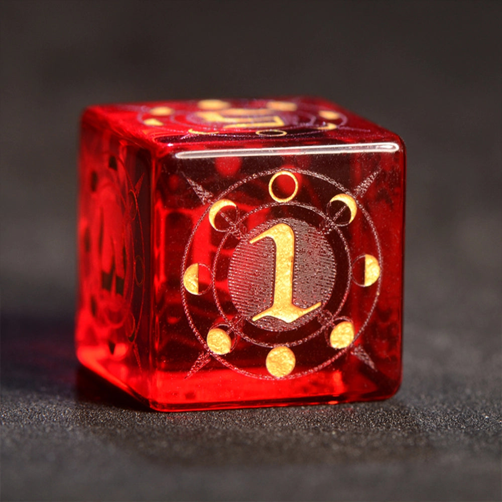 DragonStone D&D Moon Magic Sigil Garnet Dice Set