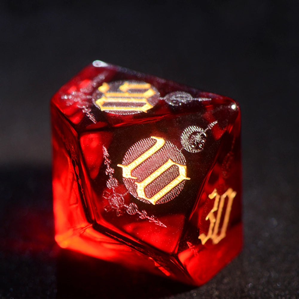 DragonStone D&D Moon Magic Sigil Garnet Dice Set