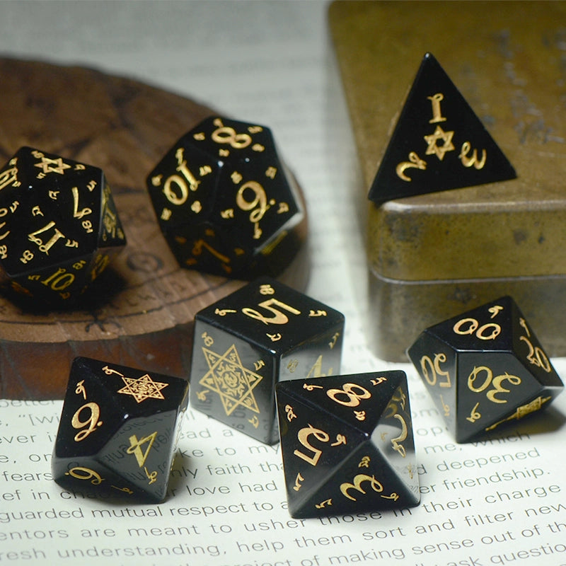 DragonStone D&D Sanskrit Magic Obsidian Dice Set