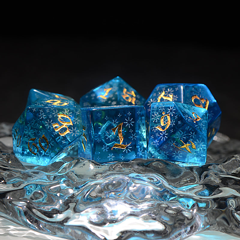 DragonStone D&D Starry Shimmering Ocean Blue Zircon Dice Set