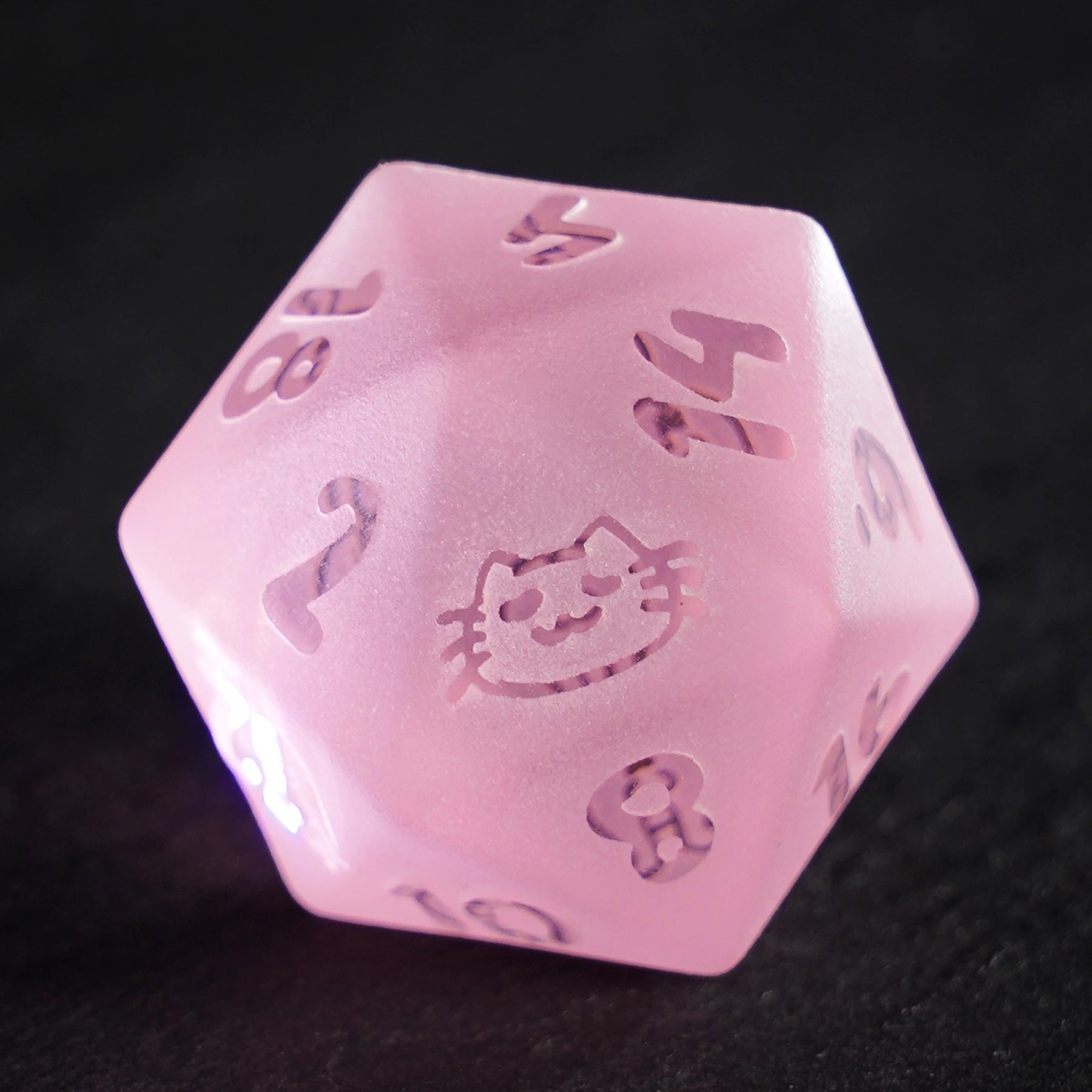 Kitty Pink Engraved Frosted Glass Dice Set