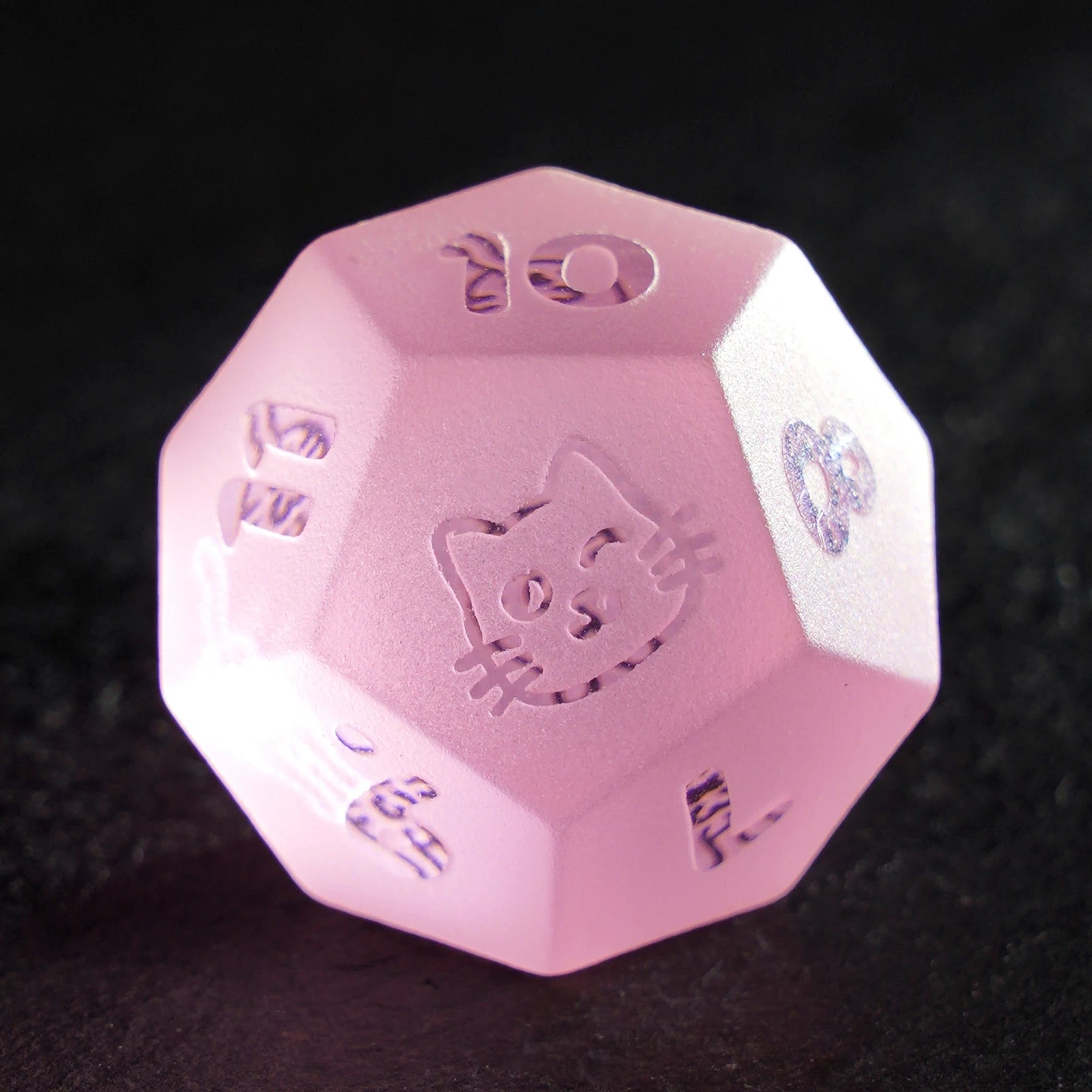 Kitty Pink Engraved Frosted Glass Dice Set