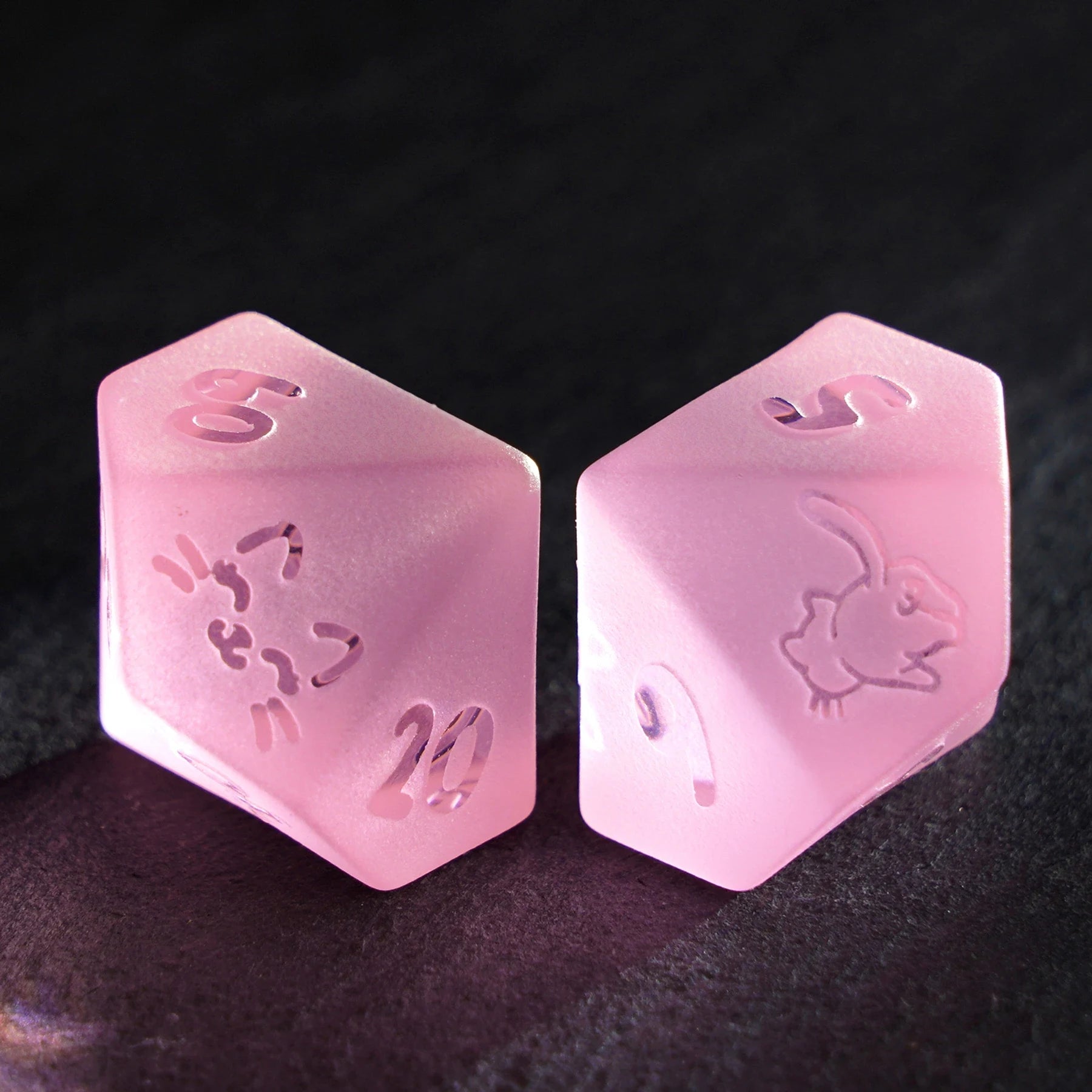 Kitty Pink Engraved Frosted Glass Dice Set