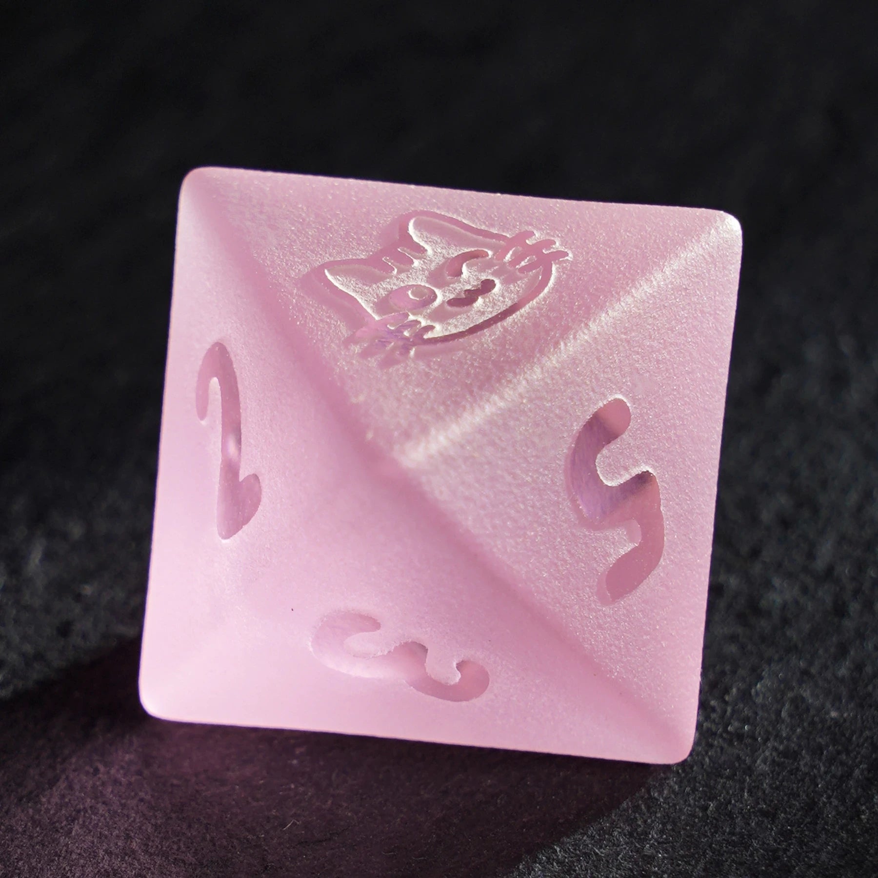 Kitty Pink Engraved Frosted Glass Dice Set