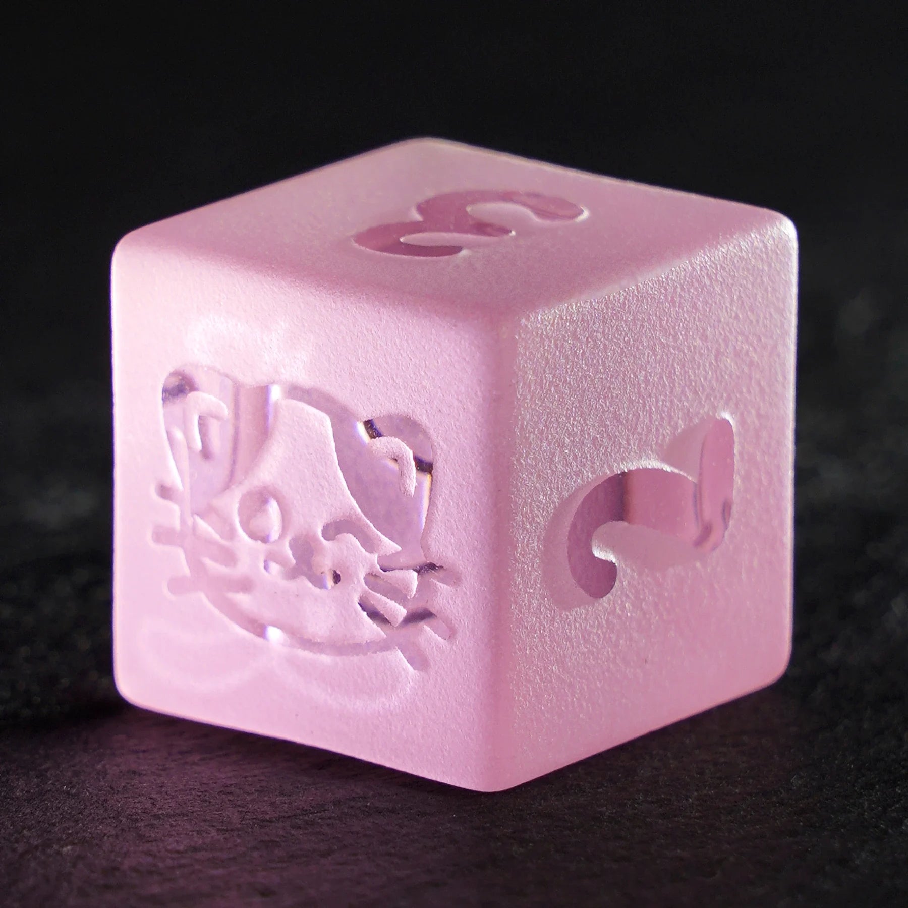 Kitty Pink Engraved Frosted Glass Dice Set