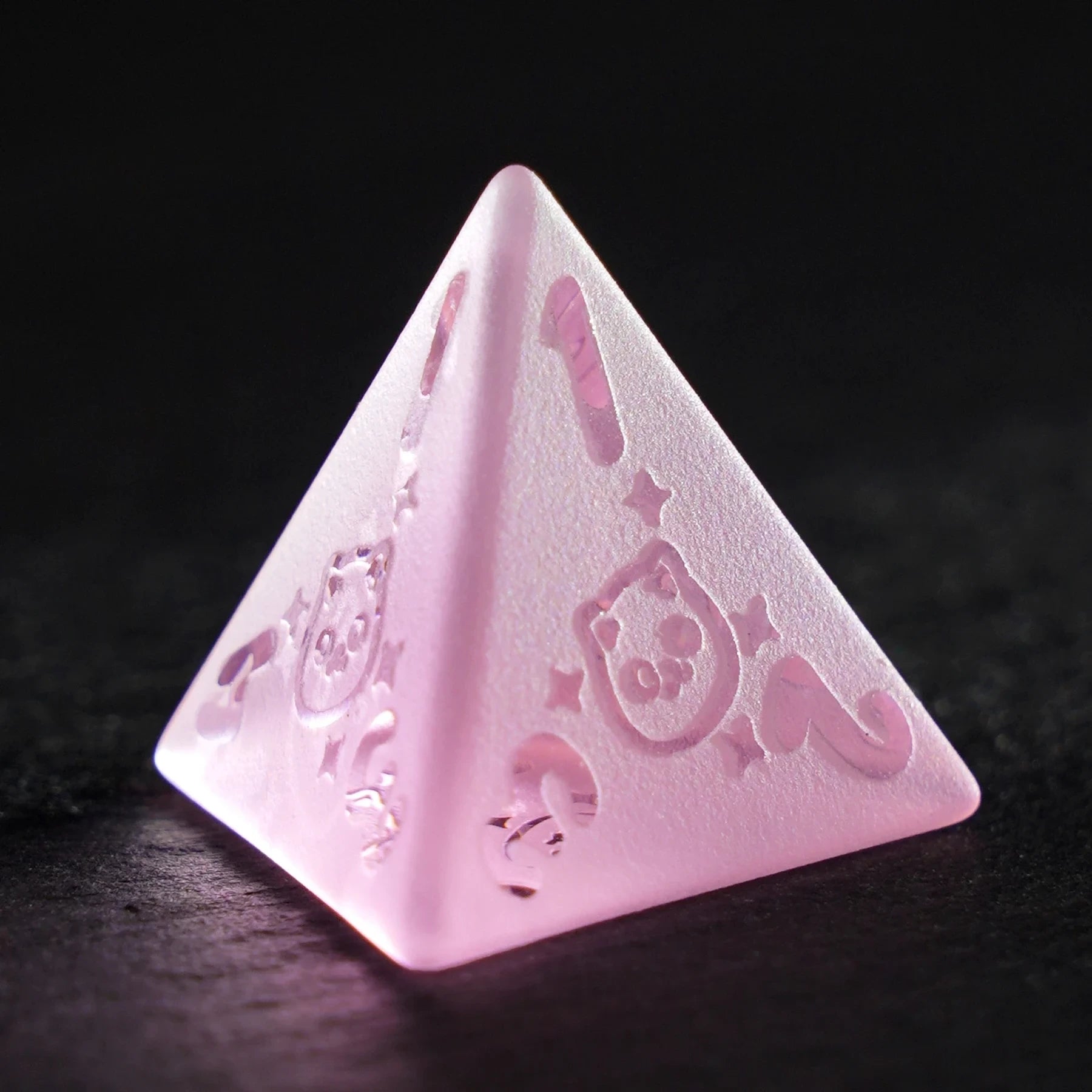 Kitty Pink Engraved Frosted Glass Dice Set