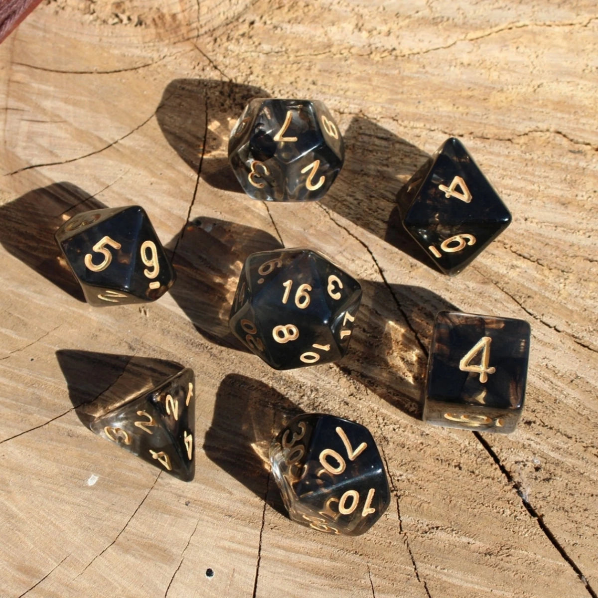 DragonStone D&D Black Clear Resin Dice Set