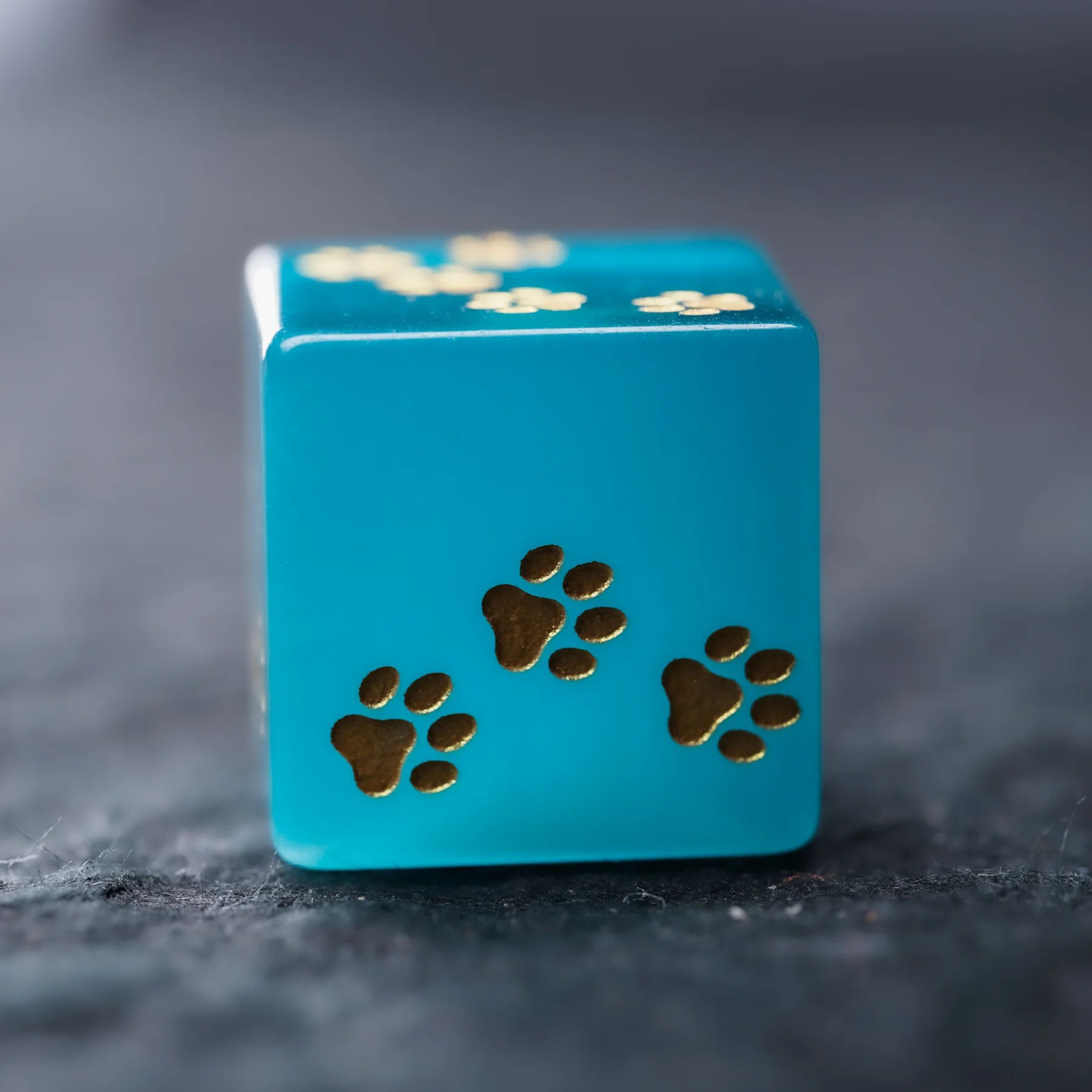 Aurora’s Cloud Chase · Light Blue Cat’s Engraved Gemstone Dice Set