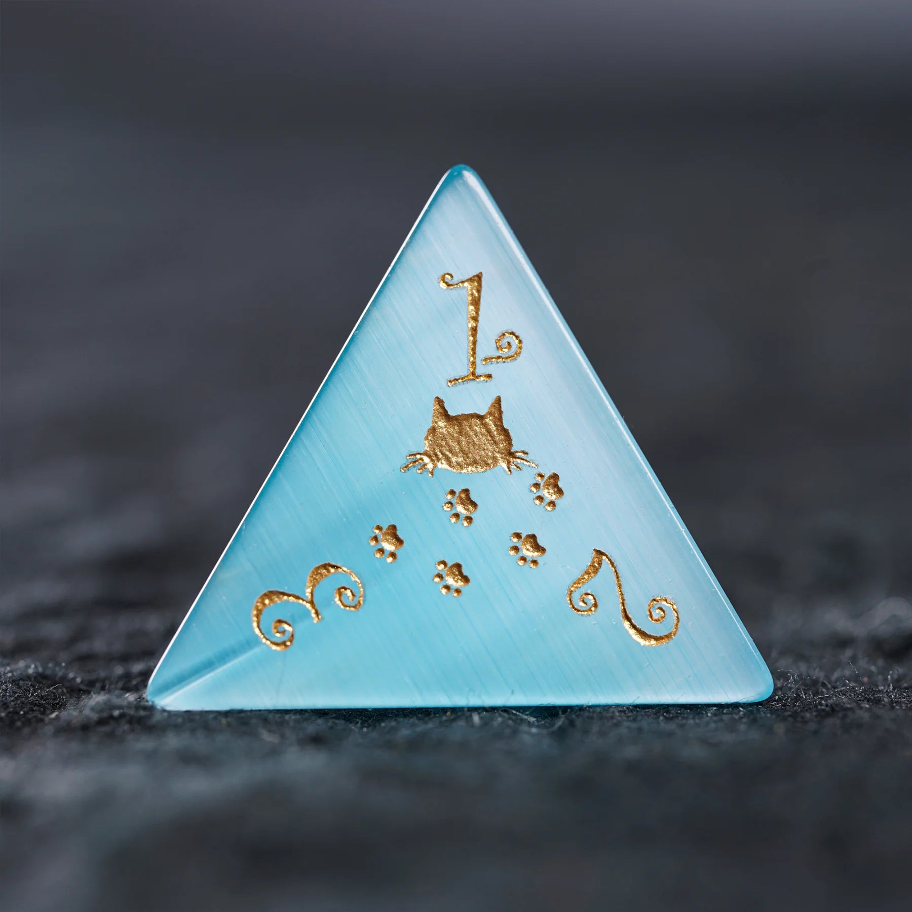 Aurora’s Cloud Chase · Light Blue Cat’s Engraved Gemstone Dice Set