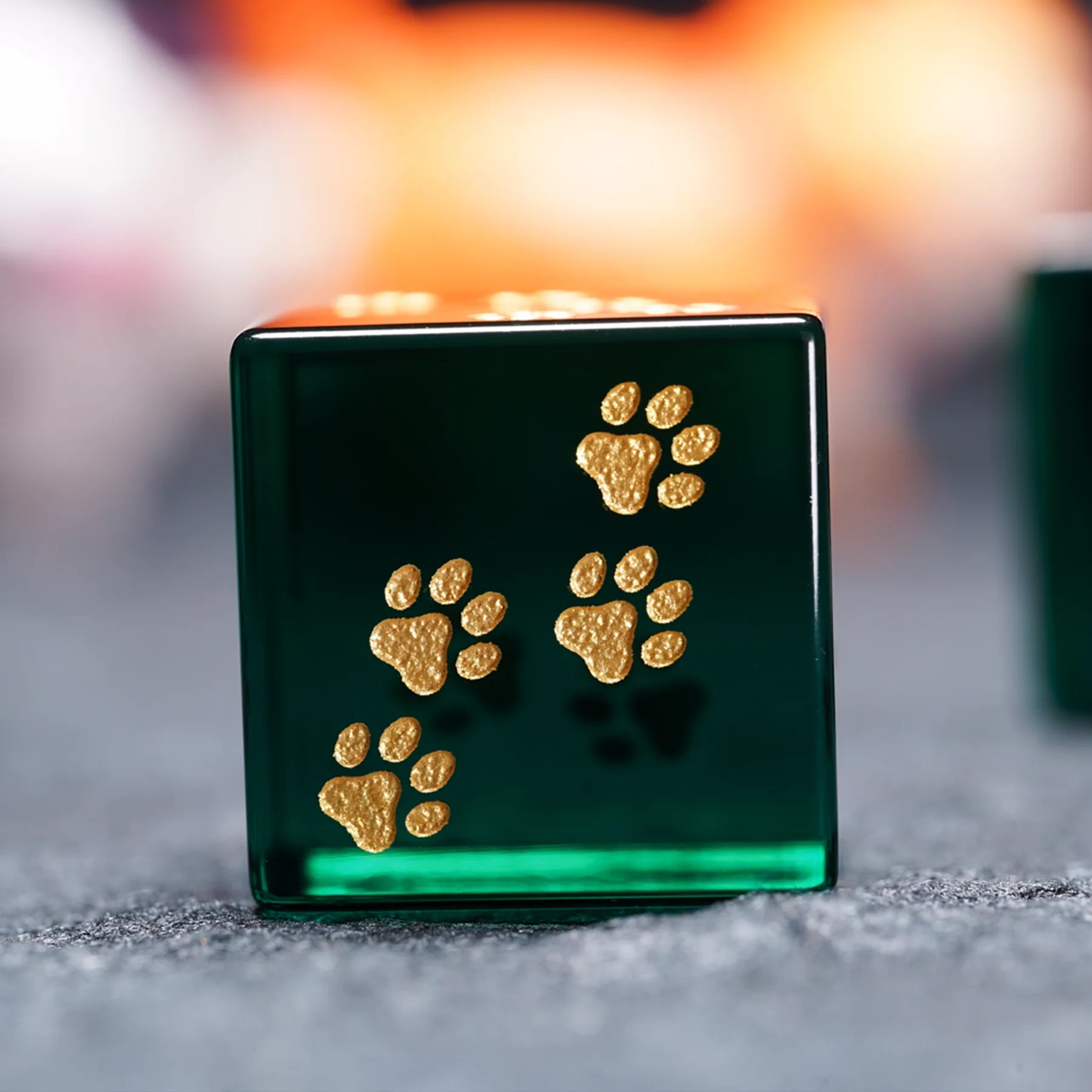 Aurora’s Forest Stroll · Dark Green Engraved Glass Dice Set