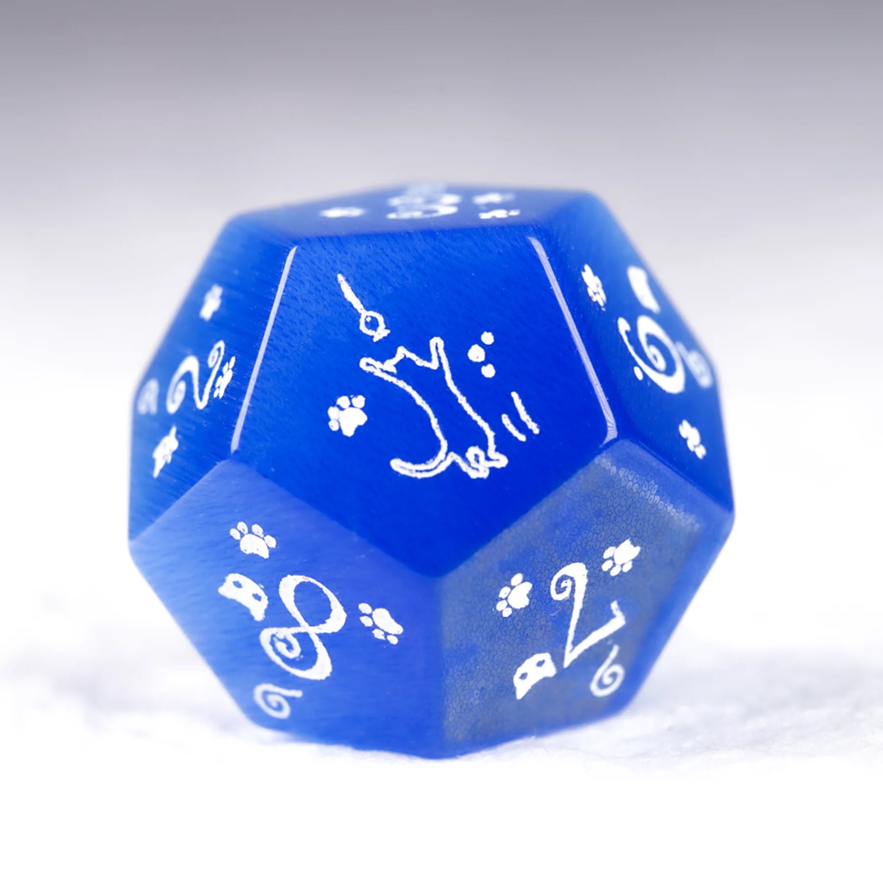 Aurora’s Midnight Watch · Royal Blue Cat’s Eye Engraved Gemstone Dice Set