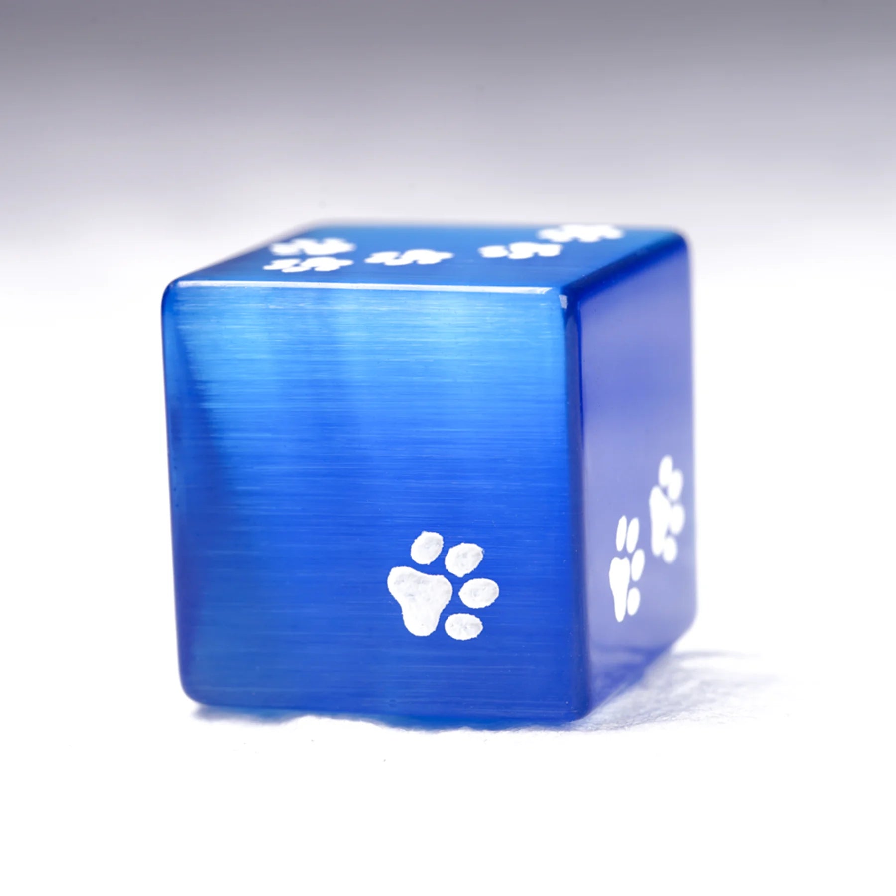 Aurora’s Midnight Watch · Royal Blue Cat’s Eye Engraved Gemstone Dice Set