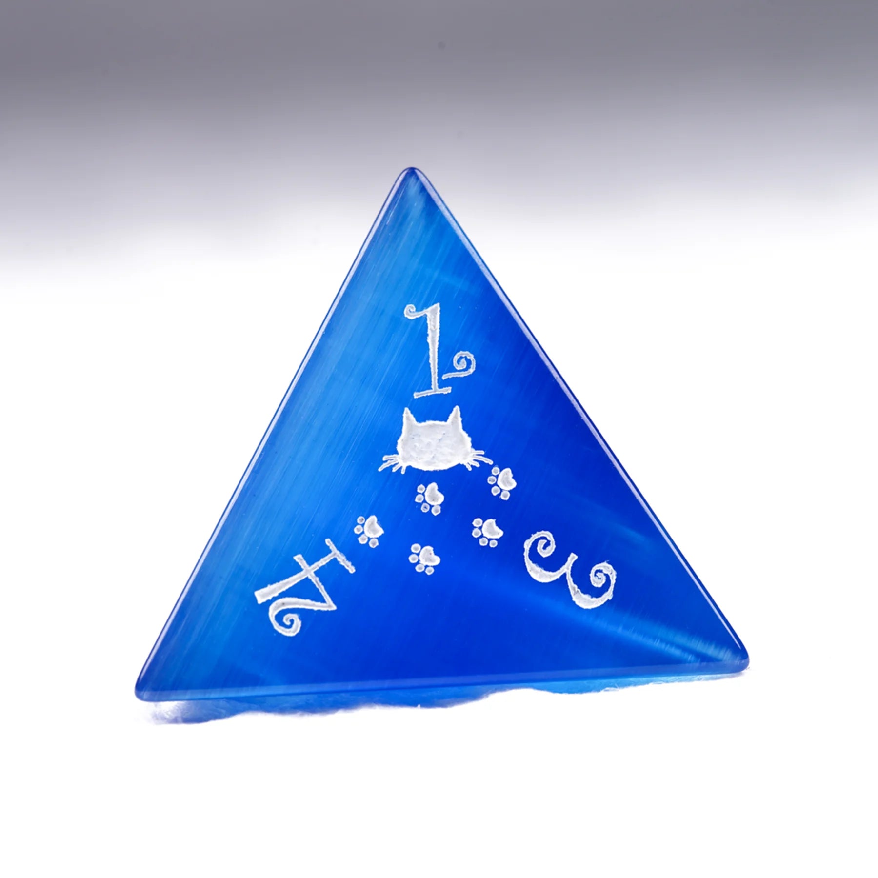 Aurora’s Midnight Watch · Royal Blue Cat’s Eye Engraved Gemstone Dice Set