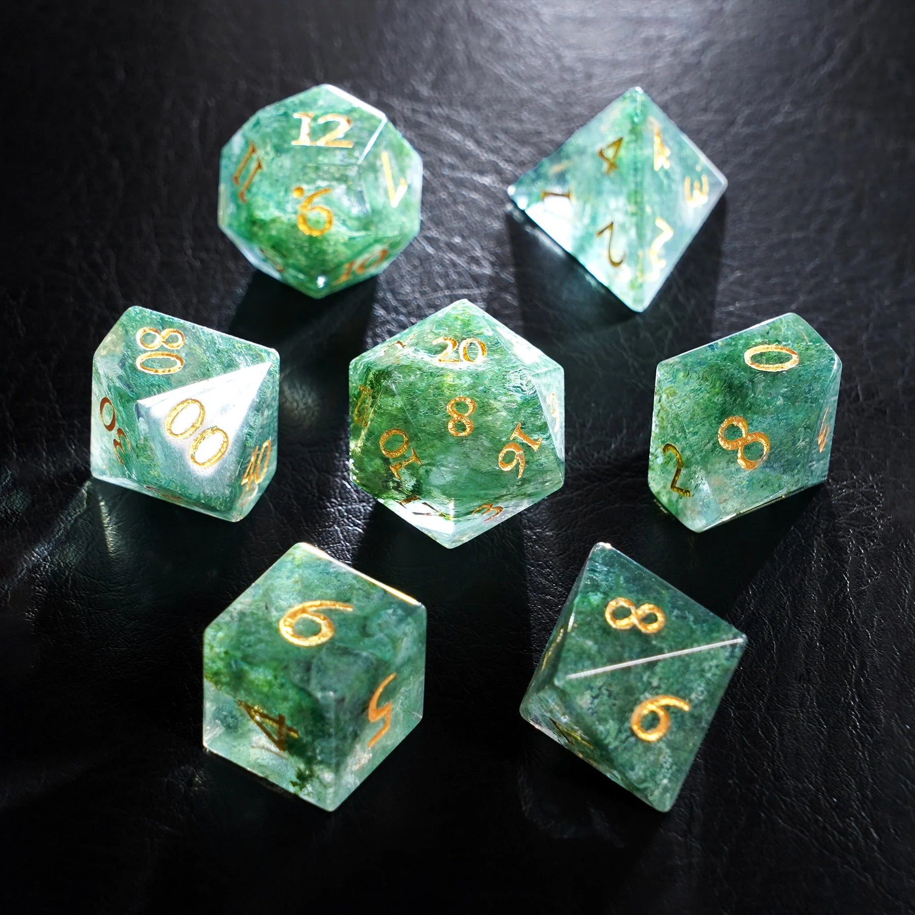 Bahia Seaweed Agate Dice Engraved Gemstone Dice Set