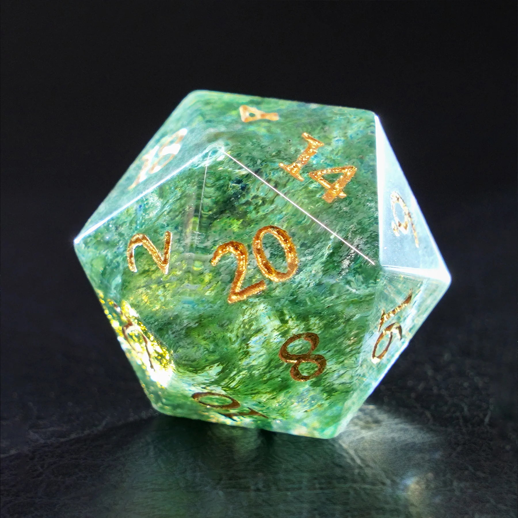 Bahia Seaweed Agate Dice Engraved Gemstone Dice Set