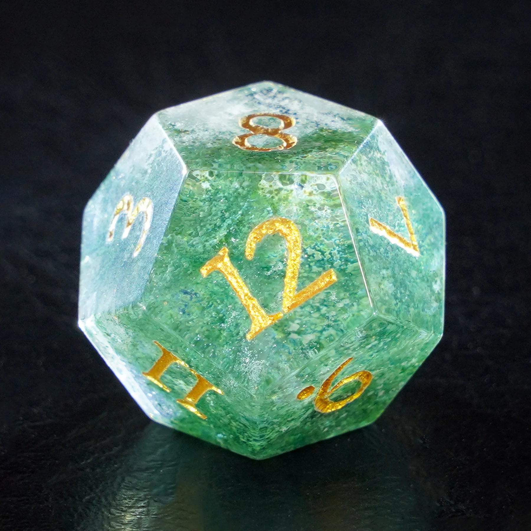 Bahia Seaweed Agate Dice Engraved Gemstone Dice Set