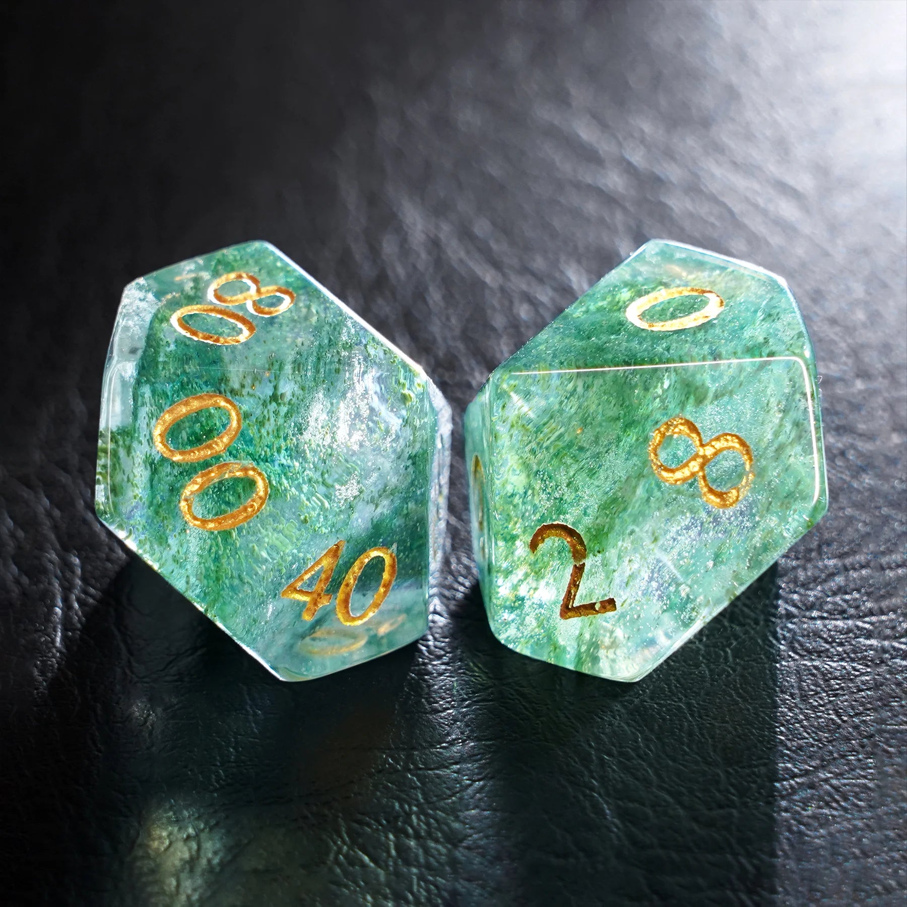 Bahia Seaweed Agate Dice Engraved Gemstone Dice Set