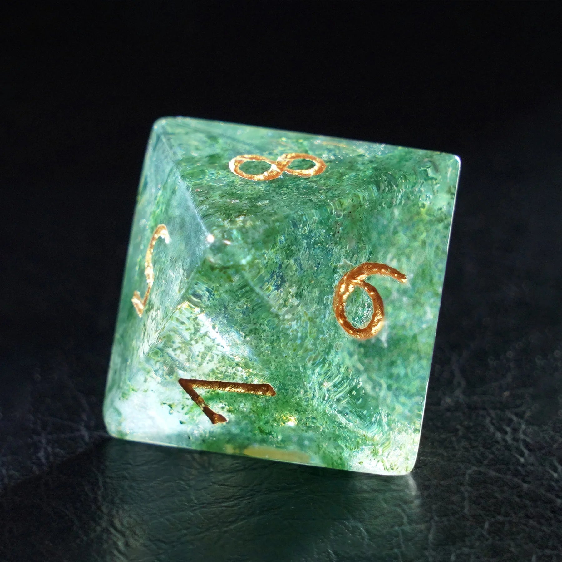 Bahia Seaweed Agate Dice Engraved Gemstone Dice Set