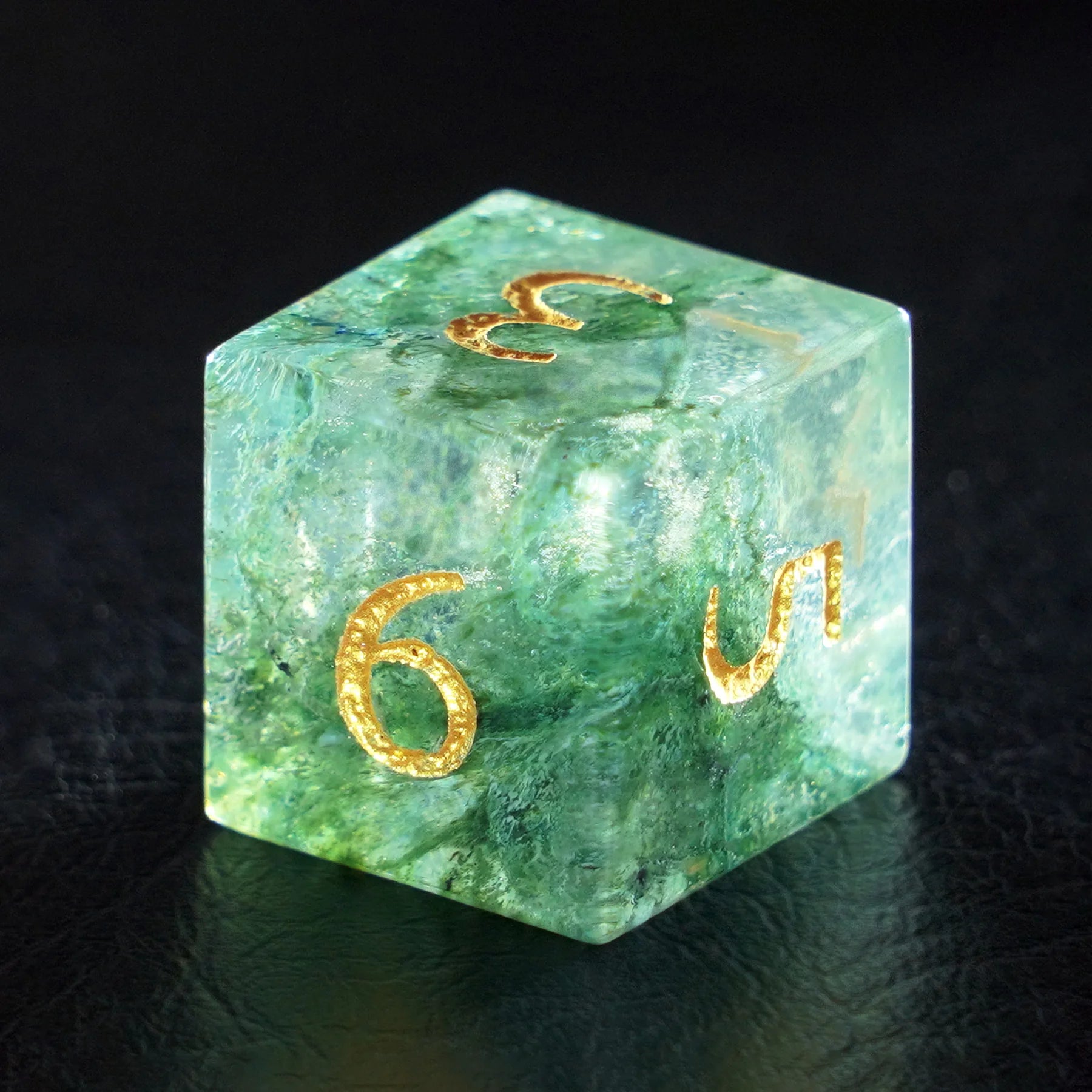 Bahia Seaweed Agate Dice Engraved Gemstone Dice Set