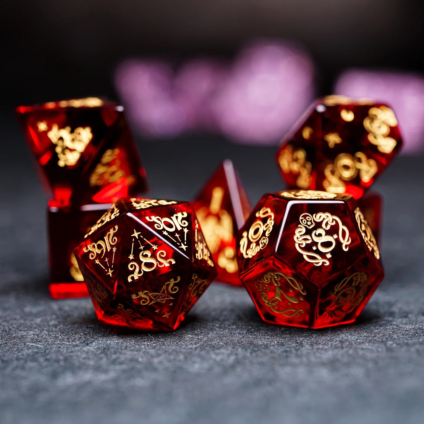 Blood Whisper · Garnet Engraved Gemstone Dice Set
