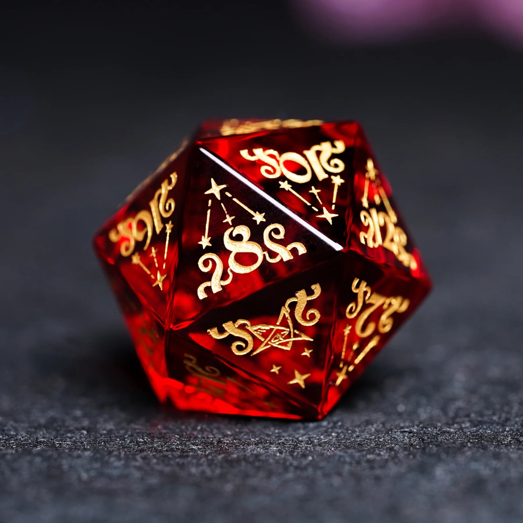 Blood Whisper · Garnet Engraved Gemstone Dice Set