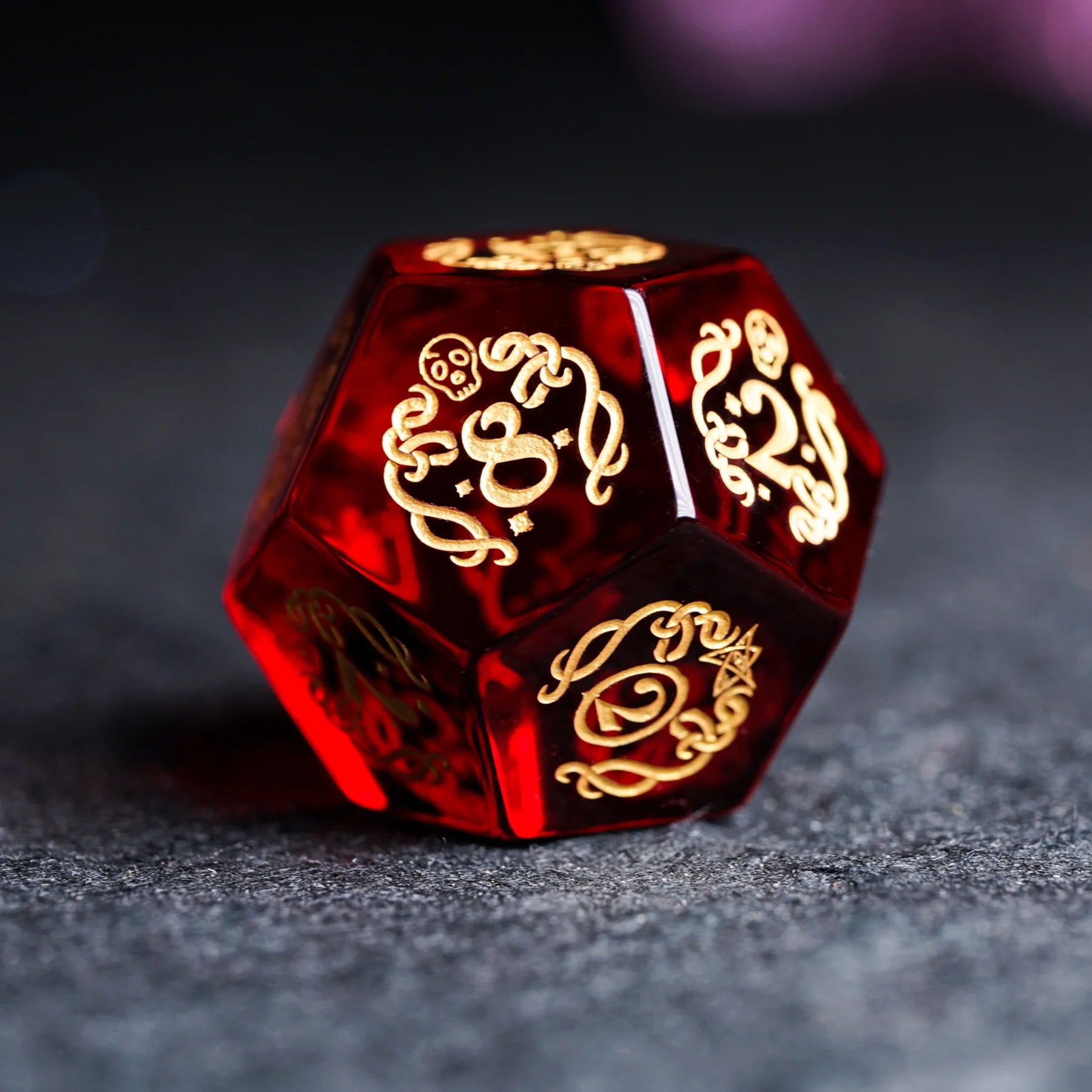 Blood Whisper · Garnet Engraved Gemstone Dice Set