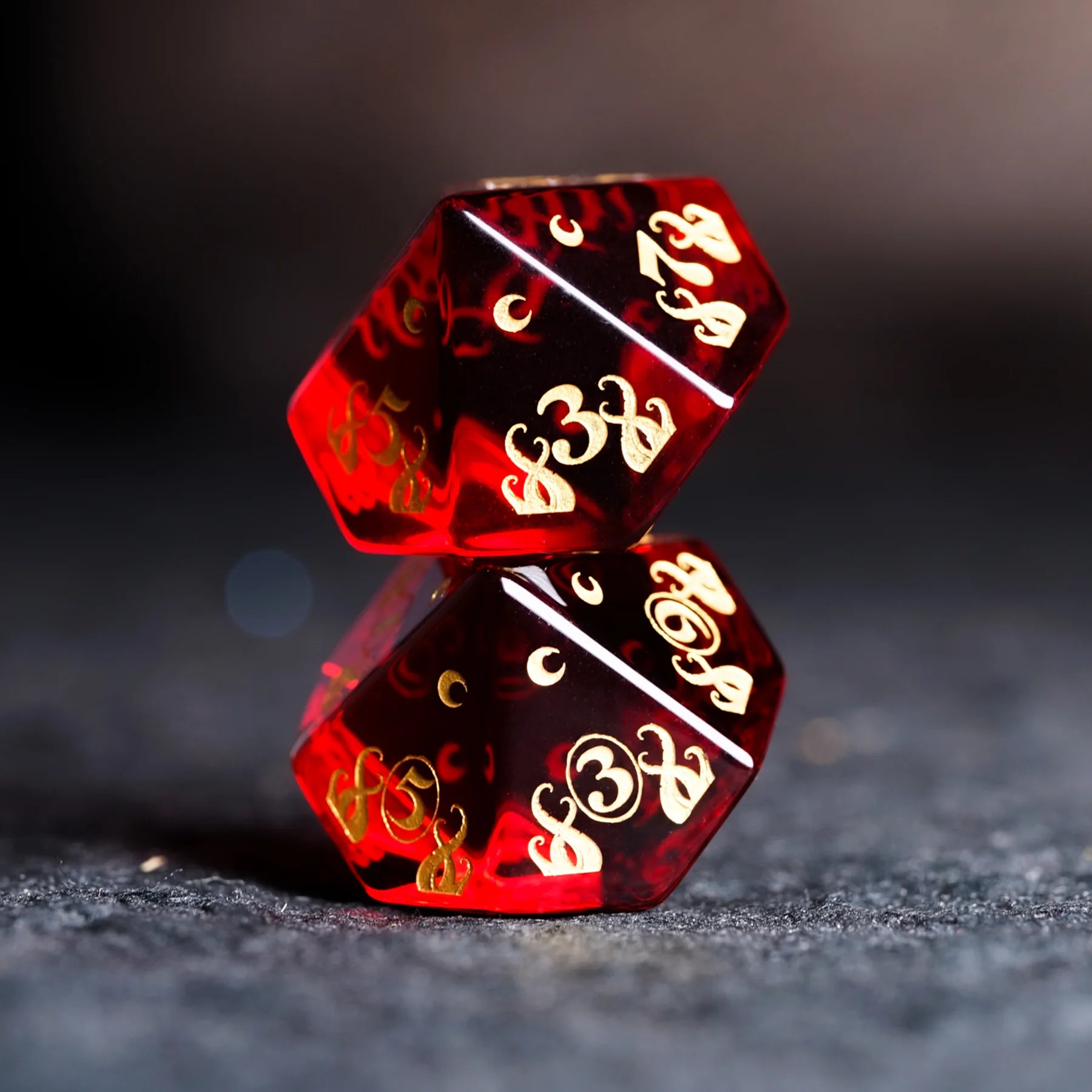 Blood Whisper · Garnet Engraved Gemstone Dice Set