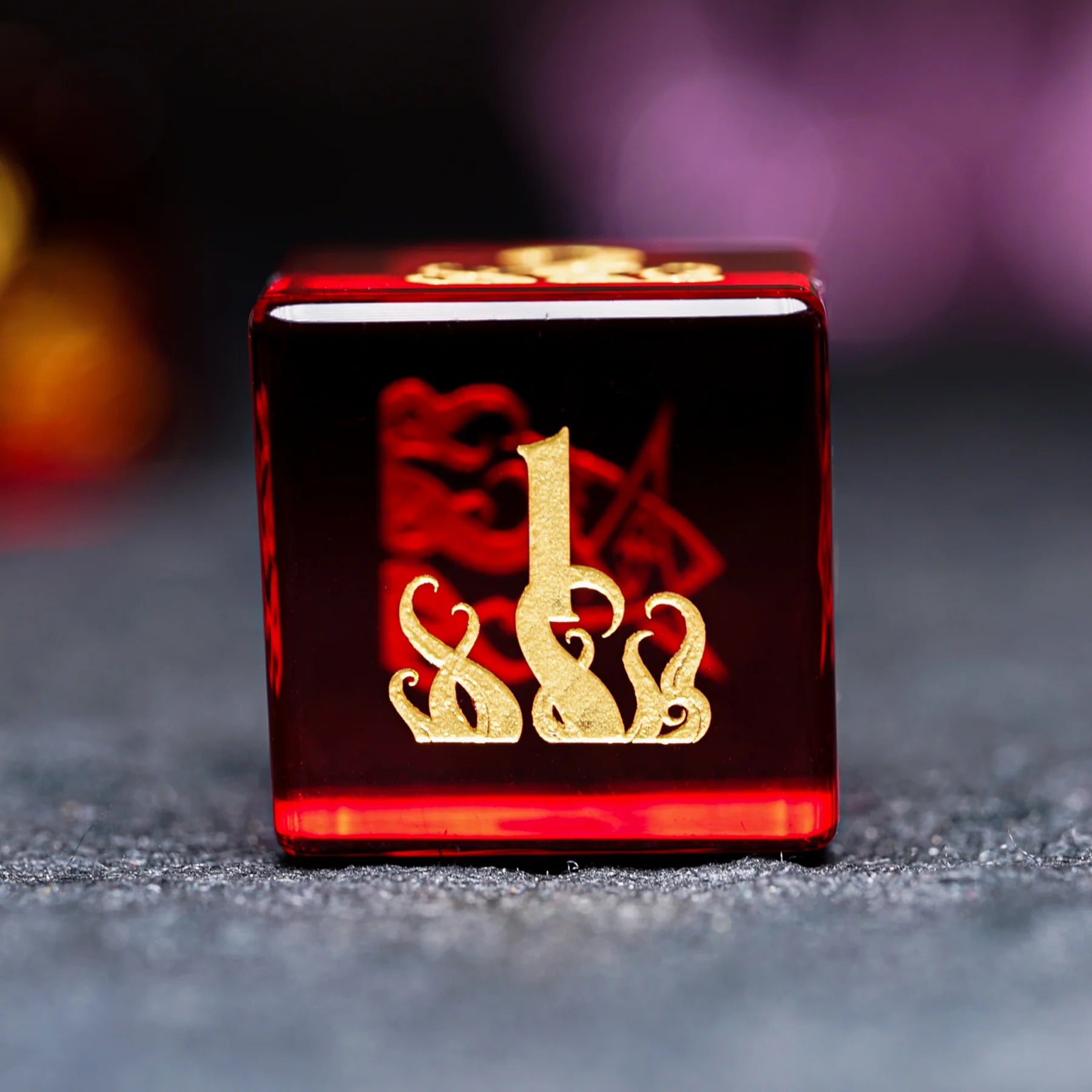 Blood Whisper · Garnet Engraved Gemstone Dice Set
